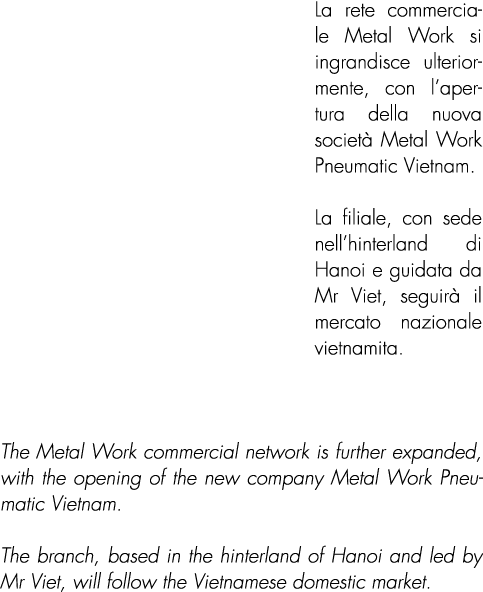La rete commerciale Metal Work si ingrandisce ulteriormente, con l apertura della nuova società Metal Work Pneumatic    
